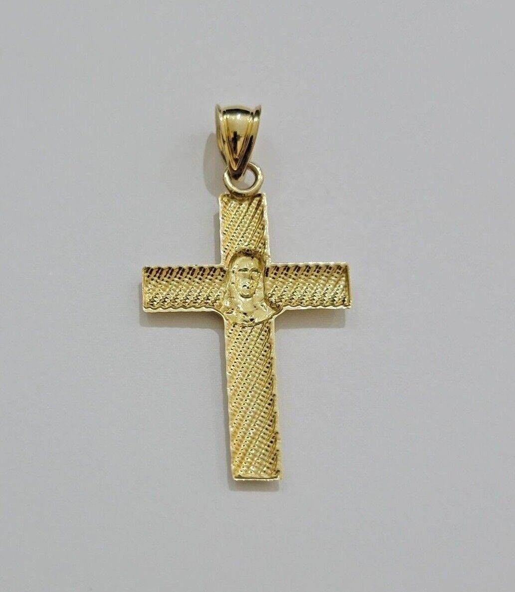 10k Yellow Gold Rope Chain Jesus Cross Charm Pendant Set 18 - 28'' Inches Necklace - GoldenlinQ